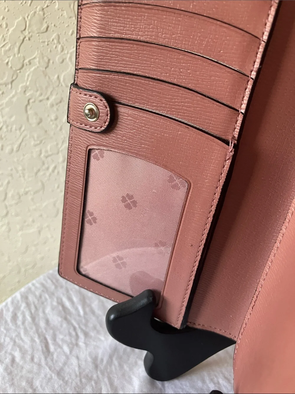 kate spade: Tan/Black Saffiano Leather Spencer Continental Wristlet/Clutch